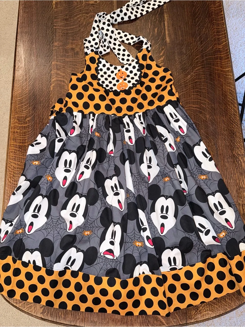 Disney Orange & Black Polka Dot Mickey Halter Dress